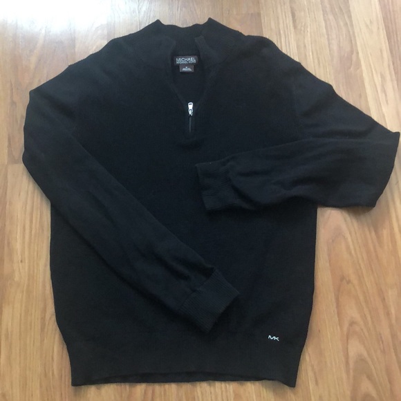 Michael Kors Black Cotton Quarter Zip Sweater Sz M - Picture 3 of 13